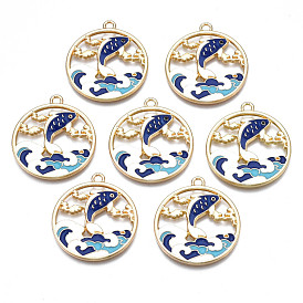 Gestell Legierung Emaille Anhänger, Cadmiumfrei und Nickel frei und Bleifrei, Licht Gold, Fisch