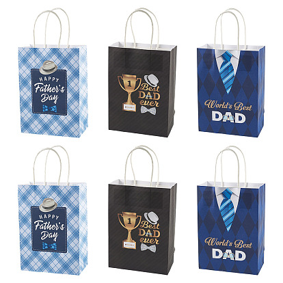 9Pcs 3 Styles Happy Father's Day Printed Paper Packing Tote Bags, Rectangle