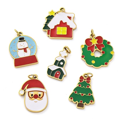 Рождественская тема ионного покрытия (IP) 304 подвески из эмали из нержавеющей стали, с целью перехода в кольце, ручная полировка, реальный 18 k позолоченный, подвеска в виде дерева/дома/снеговика