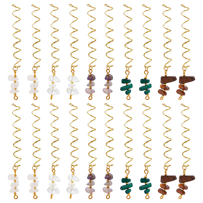 6 ensembles 5 styles œil de tigre naturel & quartz rose & améthyste, gros pendentifs en opalite et pépite de malachite synthétique, avec fil de cuivre doré