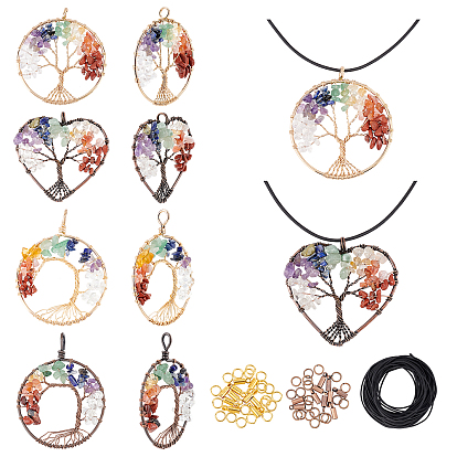 DIY Bookmark Making Kits, including Chakra Gemstone Big Pendants, Brass Cord Ends, Iron Open Jump Rings and Elastic Cord