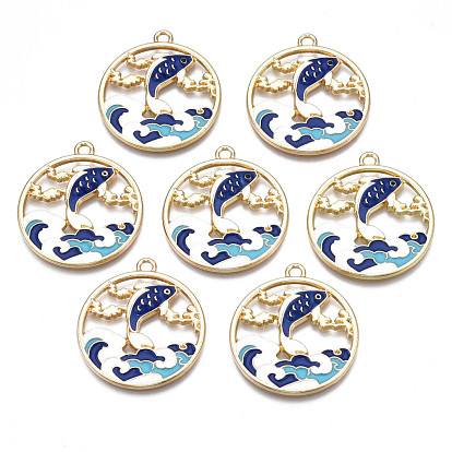 Gestell Legierung Emaille Anhänger, Cadmiumfrei und Nickel frei und Bleifrei, Licht Gold, Fisch