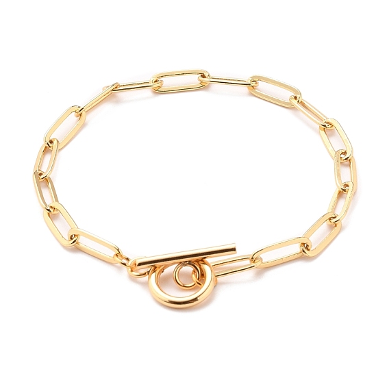 Brass Paperclip Chain Bracelets, with 304 Stainless Steel Toggle Clasps
