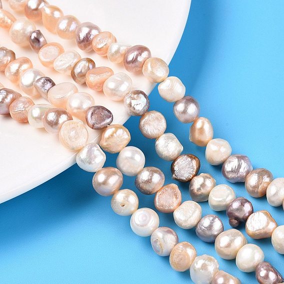 Natural Cultured Freshwater Pearl Beads Strands, Baroque Pearls Keshi Pearl Beads, Two Sides Polished