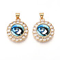 Латунные подвески с микропаве из прозрачных кубических цирконий для женщин, плоские круглые с глаз, cmолой, реальный 18 k позолоченный