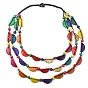 Dyed Natural Coconut Half Round Beaded Chains 3 Layer Necklaces, Bohemian Jewelry for Women
