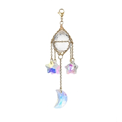 Stainless Steel Cable Chains Pouch Teardrop Pendant Decorations, Hanging Suncatchers, with Glass Moon/Star Charm