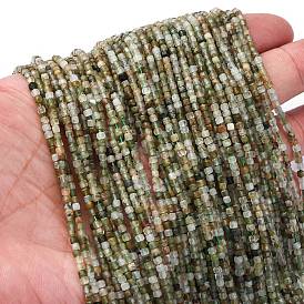 Естественный зеленый Rutilated кварцевые нити бисера, граненые, кубические