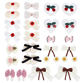 24Pcs 12 Styles Polyester Iron on Sew on Patches, Costume Accessories, Bowknot & Heart & Flower & Cherry