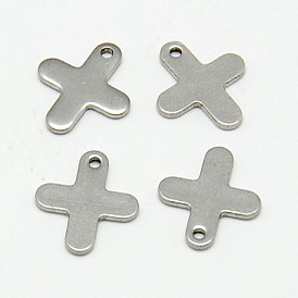 304 Stainless Steel Tiny Cross Charms, Greek Cross, 12x10x1mm, Hole: 0.5mm