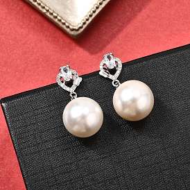 925 серебряные серьги-гвоздики с прозрачным кубическим цирконием в форме сердца и круглыми подвесками, с имитацией жемчужины из ракушки