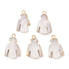 Natural Trochous Shell Pendants, Human Charms with Brass Edge