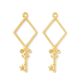 Alloy Open Back Bezel Pendants, For DIY UV Resin, Epoxy Resin, Pressed Flower Jewelry, Long-Lasting Plated, Diamond with Key