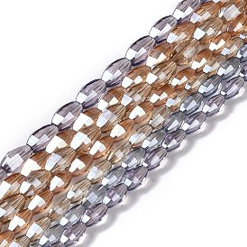 Electroplate Glass Beads Strands, Pearl Luster Plated, Faceted, Oval