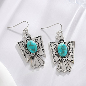 Bohemian Vintage Eagle Turquoise Earrings - Exquisite, Retro, Carved, Statement Jewelry.