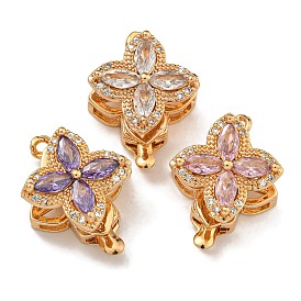 Brass Micro Pave Clear Cubic Zirconia Box Clasps, Real 18K Gold Plated, Flower, Real 18K Gold Plated