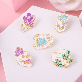 Punk Style Alloy Brooch with Colorful Rhinestone Skull Design Badge Accessory