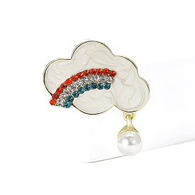 Broche en émail, broche en alliage de strass pour vêtements de sac à dos, avec des perles en plastique imitation perles, nuage