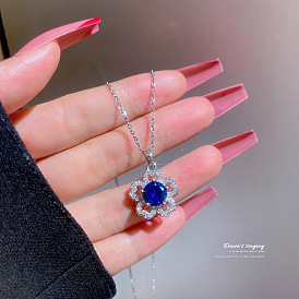 Luxury Blue Party Wedding Necklace for Women - Versatile Collarbone Chain, Titanium Steel.