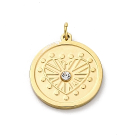 304 из нержавеющей стали горный хрусталь подвески, с целью перехода в кольце, плоский круглый с подвеской в виде сердца, ионное покрытие (ip)