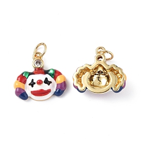 Brass Micro Pave Cubic Zirconia Pendants, with Colorful Enamel and Jump Rings, Clown Charms