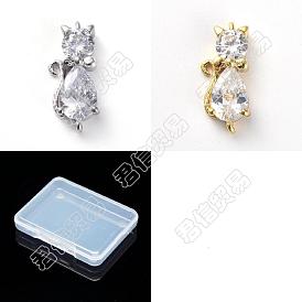 12 Stück 2 Farben Messing klare Zirkonia Verbindungsstück Charms, Katze