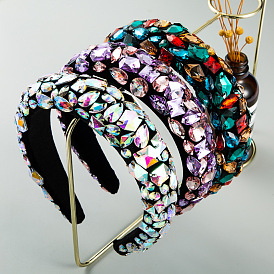 Baroque Velvet Headband with Colorful Rhinestones - Fashionable, Handmade, Wide Headband.