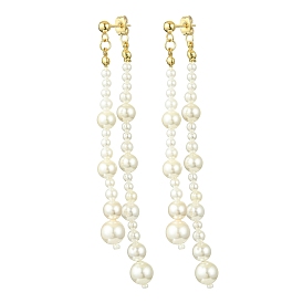 Round Shell Pearl Beaded Tassel Stud Earrings for Women, WhiteSmoke