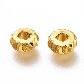 Brass Spacer Beads, Long-Lasting Plated, Disc with Gear Edge