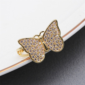 Adjustable Copper Butterfly Ring with Micro Inlaid Zircon for Men and Women