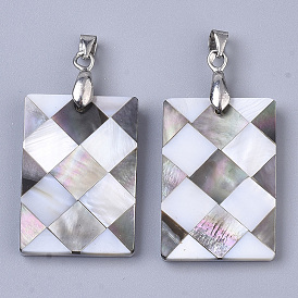 Односторонняя натуральная черная раковина для губ и белые подвески, с покрытыми платиной случайными медными кулонами и пресноводной раковиной, прямоугольные