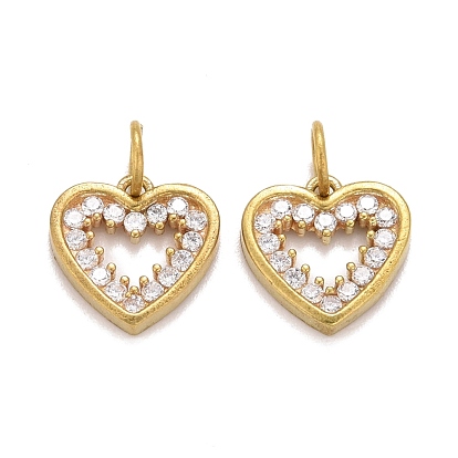 Brass Clear Cubic Zirconia Charms, with Jump Ring, Heart
