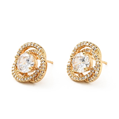 Clear Cubic Zirconia Knot Stud Earrings, Brass Jewelry for Women, Cadmium Free & Lead Free