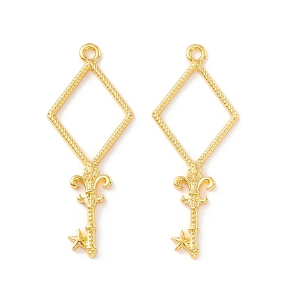Alloy Open Back Bezel Pendants, For DIY UV Resin, Epoxy Resin, Pressed Flower Jewelry, Long-Lasting Plated, Diamond with Key
