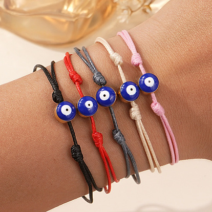 Браслеты из смоляных бусин от сглаза, регулируемые плетеные браслеты из вощеного шнура для женщин