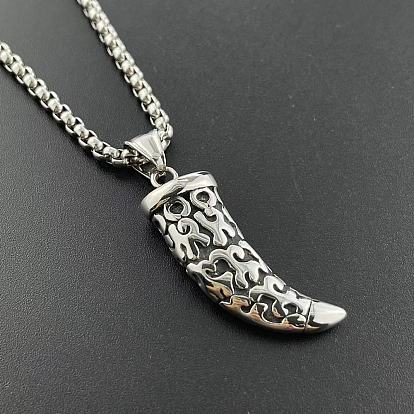 Панк-стиль ретро 304 подвеска из нержавеющей стали в форме волчьего зуба, модные мужские ожерелья