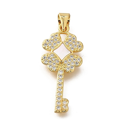 Подвески в форме ракушек из латуни с микропаве и кубическим цирконием, без кадмия и без свинца, ключ