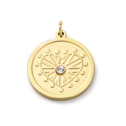 304 из нержавеющей стали горный хрусталь подвески, с целью перехода в кольце, плоский круглый с подвеской в виде сердца, ионное покрытие (ip)