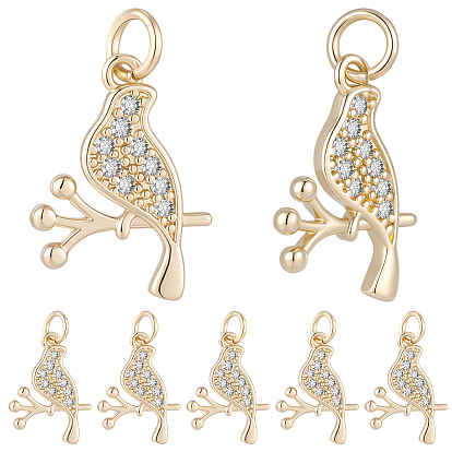 10 кулоны из латуни с прозрачным кубическим цирконием, подвески-птицы с соединительными кольцами, стойки покрытие, без кадмия и без свинца, долговечный