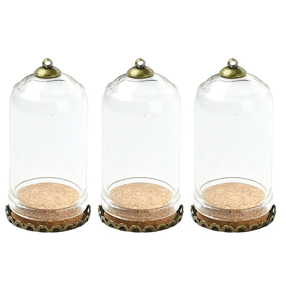 10 крышка стеклянного купола шт., колпак, с пробковой основой, для кукольного дома контейнер, сушеные цветы дисплей украшения, с 10шт. латунных оправ для кабошонов и латунных колпачков для подвесок.