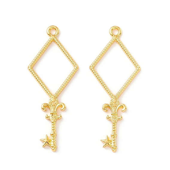 Alloy Open Back Bezel Pendants, For DIY UV Resin, Epoxy Resin, Pressed Flower Jewelry, Long-Lasting Plated, Diamond with Key
