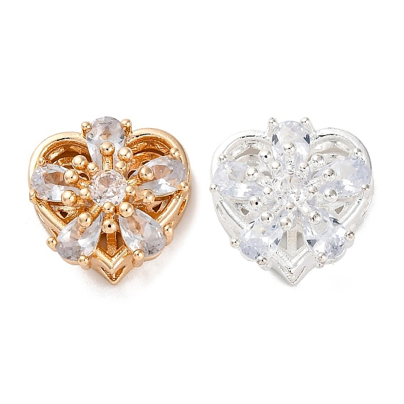 Стойки обшивки латунь микро проложить кубического циркония бусы, со стеклом, долговечный, без свинца и без кадмия, сердце