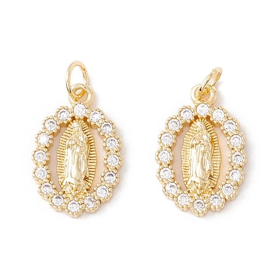 Покрытие стойки латунь микропаве прозрачные подвески из кубического циркония, с прыжковых колец, долговечный, без кадмия и без свинца, овальные с рисунками " virgin mary"