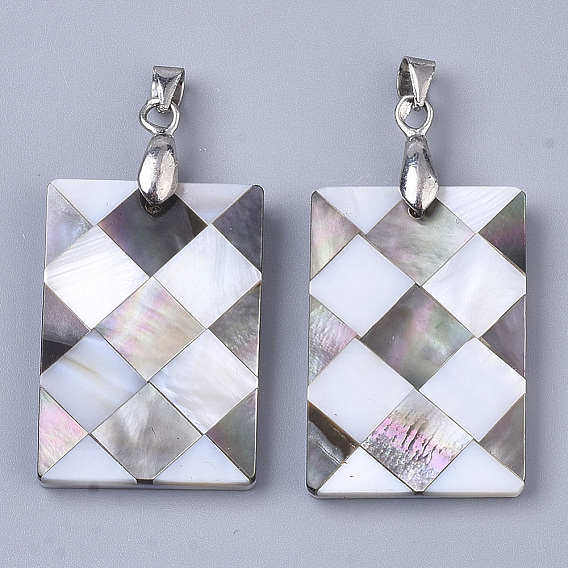 Односторонняя натуральная черная раковина для губ и белые подвески, с покрытыми платиной случайными медными кулонами и пресноводной раковиной, прямоугольные