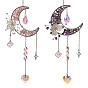 Atrapasueños colgante de metal con forma de luna y fragmentos de piedras preciosas naturales, dijes de corazón de cristal para decoración de pared con prismas de ventana