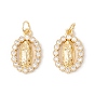 Покрытие стойки латунь микропаве прозрачные подвески из кубического циркония, с прыжковых колец, долговечный, без кадмия и без свинца, овальные с рисунками " virgin mary"