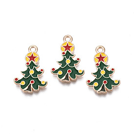 Christmas Alloy Enamel Pendants, Cadmium Free & Lead Free, Light Gold, Christmas Tree with Star