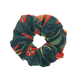 300Pcs Hawaiian Style Flower & Leaf Pattern Polyester Elastic Hair Ties, Scrunchie/Scrunchy, Ponytail Holder for Women Girls