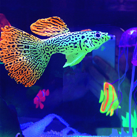 Luminous Resin Angelfish and Guppies Ornaments, Micro Landscape Moss Fish Tank Decorations, Glow in the Dark