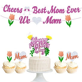 Mother's Day Theme Paper Flags, Word Hanging Banners, for Party Home Decorations